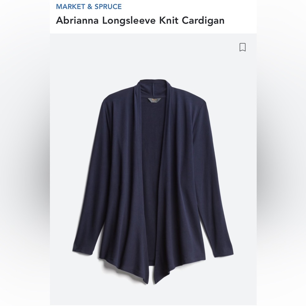 Navy open front cardigan, brand is Market & Spruce, size 2X